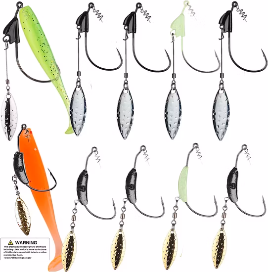 Jig Heads Swimbait Fishing Hooks, Worms Senko Soft Bait Weighted Hooks Set with Lead Weighted Hooks/Spinner Blades/Twistlock/Luminous, 1/5 Oz 1/4oz 1/3oz 2/5oz